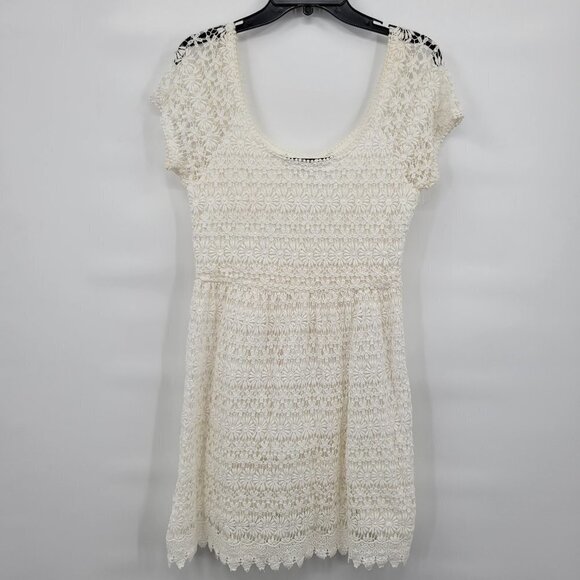 Zara Dresses & Skirts - Zara Women White Scoop Neck Short Sleeve Lace Mini Dress Size Medium